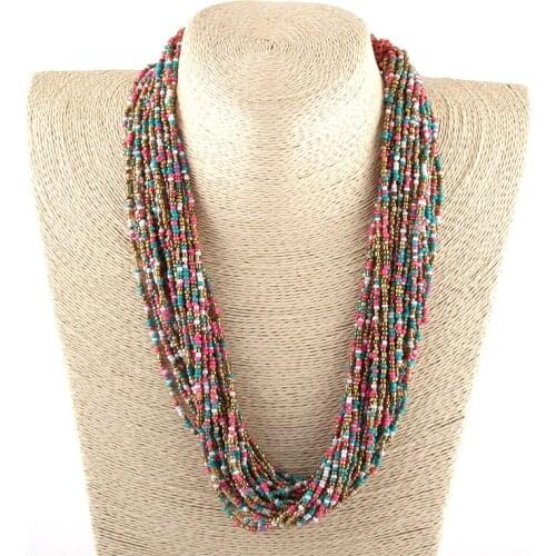 MOODPC Fashion Bohemian Tribal Jewelry Acrylic Beads Multi Layered Multi Strand Necklaces