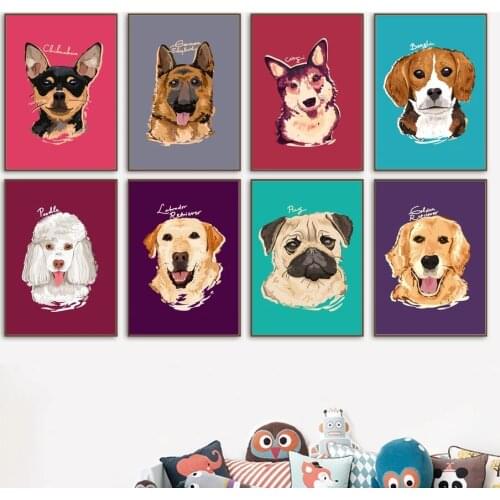 Cute Maine Siamese Poodle Pug Dog Animals Wall Art Canvas Painting Nordic Posters And Prints Wall Pictures For Kids Room Decor