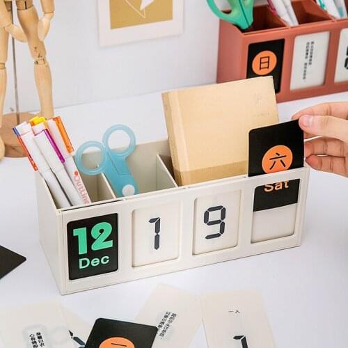 Desktop Storage Countdown Reminder Pen Holder School Office Desktop Calendar Decoration Stationery Creative Simple Pen Barrel