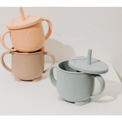 2021 New Silicone Sippy Leakproof Cup Baby Feeding Cups Infant Learn To Drink Cup With Portable Kids Silicone Cup Cover BPA Free