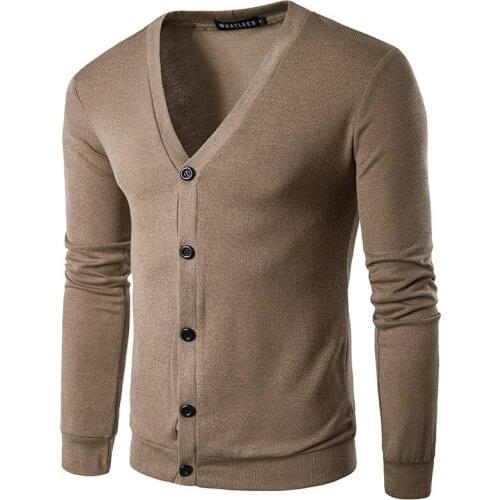 2019 autumn and winter new mens solid color casual V-neck long-sleeved cardigan sweater