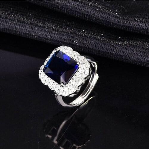 New Luxury Princess Rings Adjustable Size Creative Lace Design Square S92 5 Silvery Jewelry For Women Wedding Engagement Party