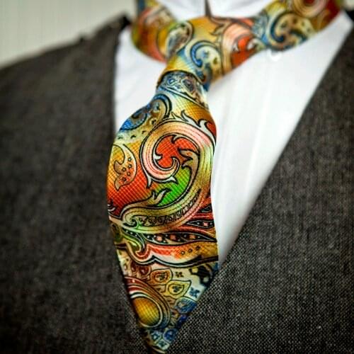Wholesale Paisley Floral Colourful Red Green Blue Yellow Purple Mens Ties Neckties 100% Silk Jacquard Woven Casual Business