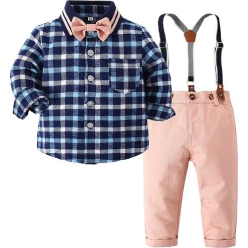 Autumn Kids Baby Boy Formal Suit Long Sleeve BowTie Shirt+Suspender Trouser Casual Clothes Outfit Gentleman Set 4PCS
