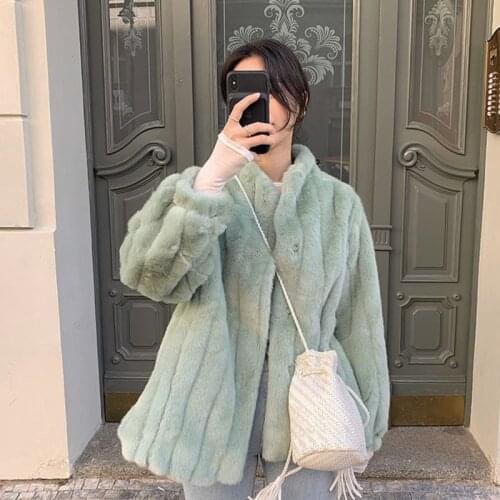 Faux Rabbit Fur Coat Women Loose Casual Mink Fur Jackets Overcoat Female Warm Solid Green Womens Winter Cotton Coats 2021