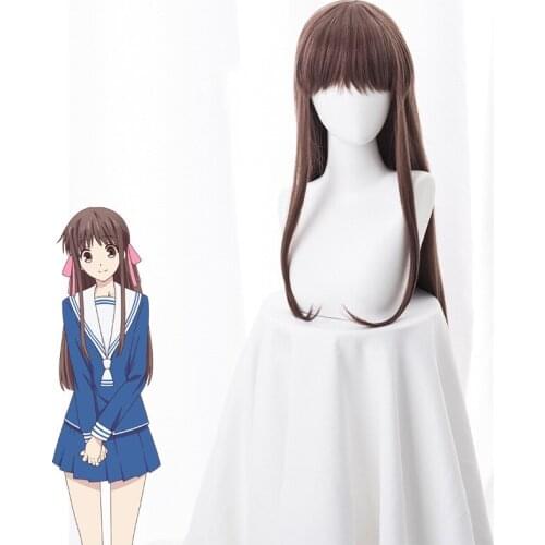 Anime FRUITS BASKET Tohru Honda Cosplay Costume Wigs Long Straight Brown Synthetic Hair Wig + Wig Cap