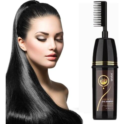 200ml Permanent Black Hair Shampoo With Comb Organic Natural 5 Minutes Fast Hair Dye Plant Essence Black Hair Color Dye Shampoo