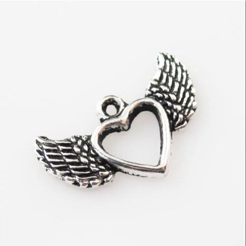 35 New Heart Circle Wings Tibetan Silver Tone Charms Pendants 12x20mm