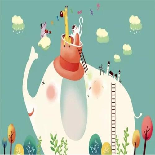 Custom wallpaper childrens room small fresh elephant animal wall decoration - high-grade environmentally friendly materials