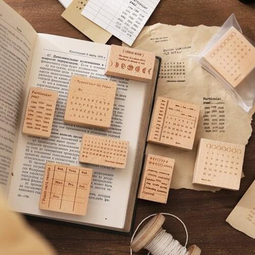 Retro Time Plan Series Calendar Backgound Wood Stamp Planner Wooden Rubber Stamp Set Diy Scrapbooking Cards Decoration Embossing