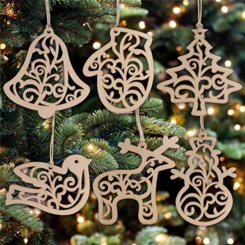 3D Christmas Ornament Wooden Hanging Pendants Xmas Tree Bell Christmas Decorations For Home Party New Year