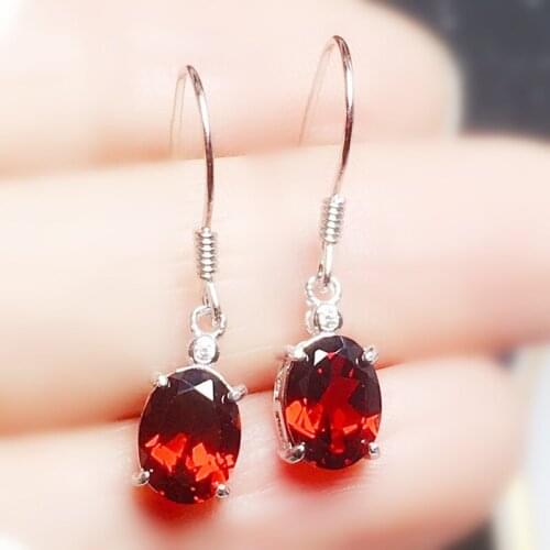 Natural real red garnet simple drop earring Per jewelry 6*8mm 1.6ct*2pcs gemstone 925 sterling silver Fine jewelry X21826