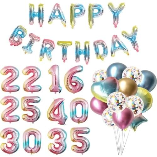 Chicinlife Gradient Happy Birthday Balloons 16 22 25 30 35 Balloons Heart Star Balloon Birthday Anniversary Party Decoration