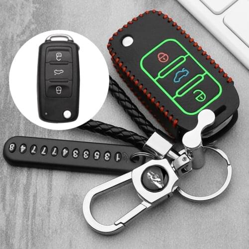 Luminous Leather Car Key Cover Case For VW Golf 5 7 Bora MK6 7 Jetta Polo Passat B5 B6 B8 Skoda Octavia A5 Fabia SEAT Ibiza Leon