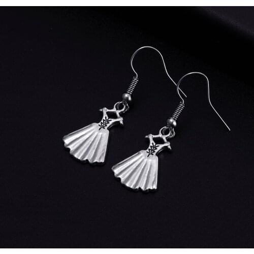 Trendy Vintage Dress Shape Dangle Antique Silver Plated Earrings for Women Girl Retro Drop Earrings Cute Earring Jewelry Bijoux