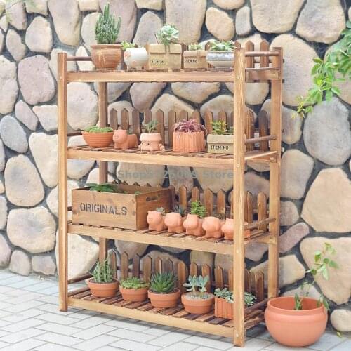 Solid wood flower shelf multi-layer floor-standing green radish pot succulent balcony layout living room storage simple and mode