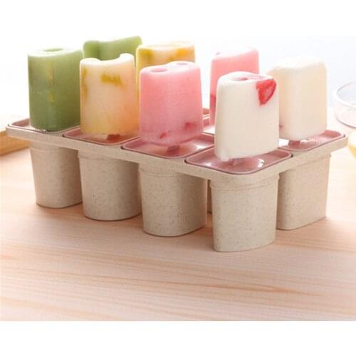 Creative 8 Cavity DIY Ice Cream Molds Popsicle Maker Wheat Straw Ice lolly Moulds Popsicle Sticks Homemade Kitchen Accessories