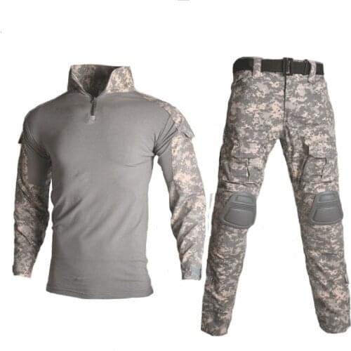 Military Army Combat Uniform Ghillie Suit Tactical Camo Pants+Shirt Hunting Clothes Woodland Clothes With Detachable Knee Pads