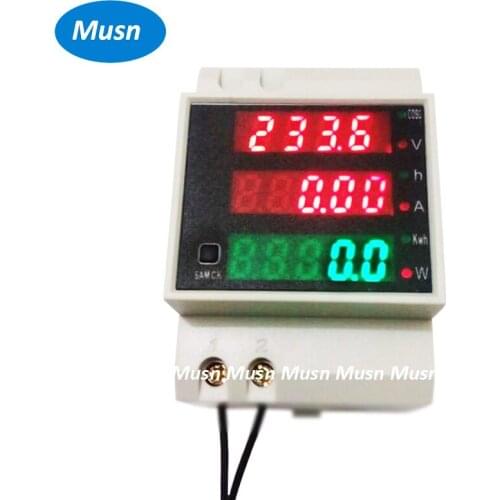 Din rail LED AC 80-300V 0-100.0A voltmeter ammeter display active power and power factor time Energy meter voltage current