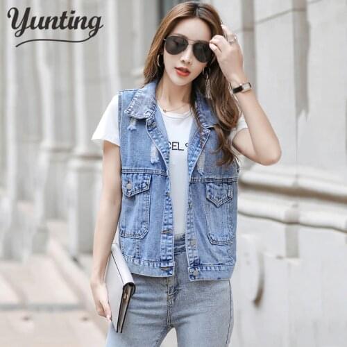 Womens Button Denim Sleeveless Vest Jean Jacket Fashion Waistcoat 2021 New Summer Vest Coat Outwear Plus Size M-XL