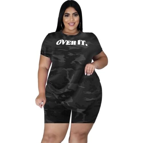 Plus Size Two Piece Sets Shorts Set Women Sexy Short Sets Summer 2021 Camouflage Women Shorts and Top 2 Piece Outfit Set 4XL 5XL