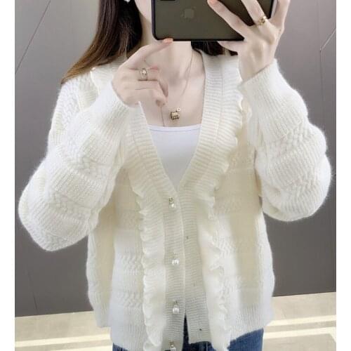 Solid Color Sweater Coat Womans 2021 Spring Autumn New Fashion Loose Wild Simplicity Long Sleeve Knitted Cardigan Female