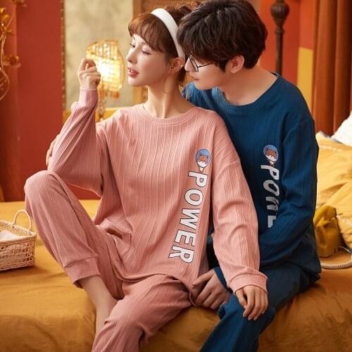 Winter Pajamas Set for Couple Plus Size Cotton Long Sleeve Loungewear Cute Little Bear Cartoon Men Women Matching Home Sleepwear