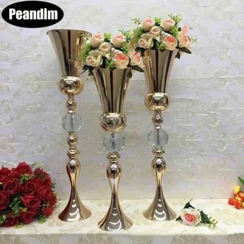 PEANDIM Gold Flowers Vases Party Event Road Lead Wedding Table Centerpieces Flower Rack Home Decoration Flower Holder 10pcs