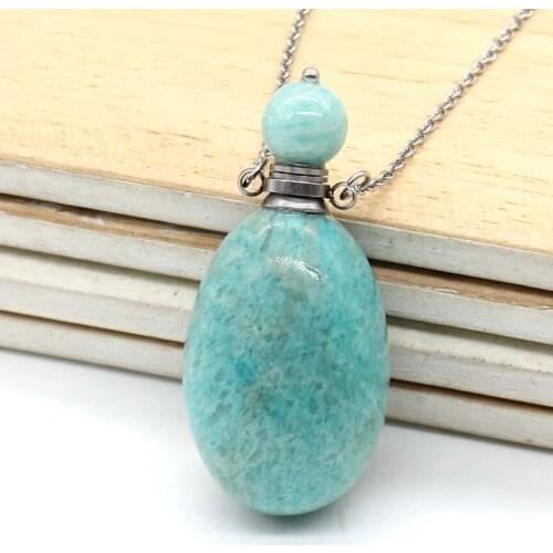 100-Unique 1 Pcs Stainless Steel Perfume Bottle Amazonite Stone Pendant Essential Oil Necklace Open Jewelry