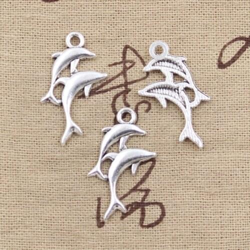 15pcs Charms Double Dolphin 28x14mm Antique Tibetan Pendant Findings Accessories DIY Vintage Choker Handmade Jewelry