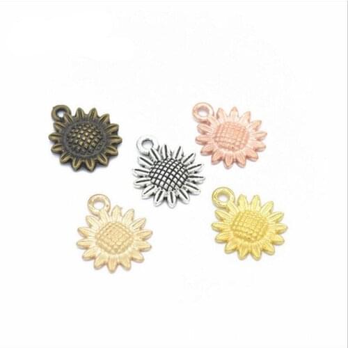 20pcs 18x15mm Antique Bronze Silver Gold Sunflower Flower Charms Pendants Beads For Bracelet DIY Jewelry Making Findings Z898
