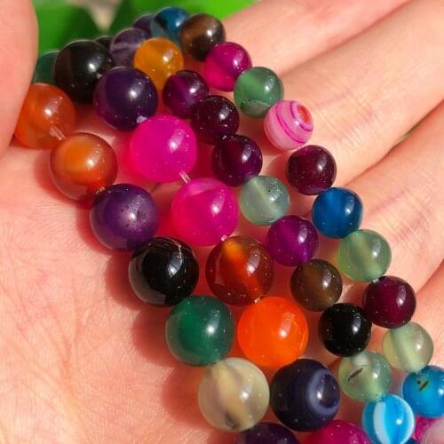 4 6 8 10 12mm Natural Stone Colorful Striated Agates Onyx Bead Round Loose Beads For Jewelry Making DIY Charms Bracelet Supplies