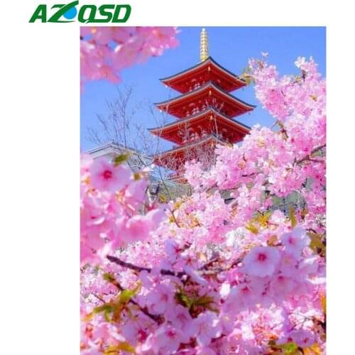AZQSD 5D Diamond Painting New Arrivals Cherry Blossoms Home Decor DIY Diamond Embroidery Sale Landscape Handmade Craft