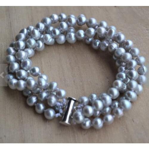 Unique Pearl Jewelry 4 rows 5-6mm Gray Color Genuine Freshwater Pearl Bracelet Magnet Clasp Wedding Birthday Gift For Women