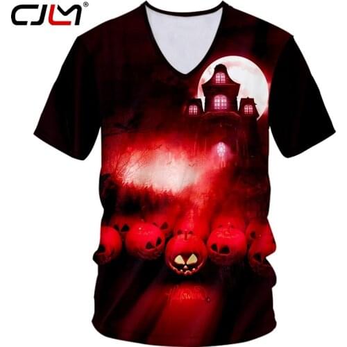 CJLM Fashion Halloween Horror Castle Tee Shirt Street Wear Best Selling Wholesale V Neck Tshirt 6XL Mens 3D Printed Clothing