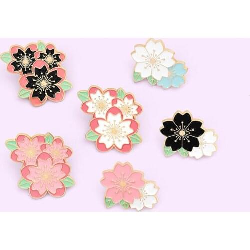 Sakura Enamel Pin Custom Pink White Cherry Blossom Brooches Bag Lapel Pin Cartoon Flowers Badge Jewelry Gift for Kids Friends