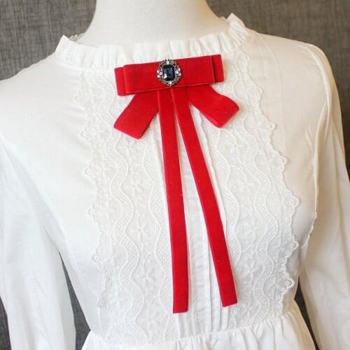 HISUMA Women Neck Collar Shirt Bow Tie College School Girl Red Chic Butterfly Wedding Party Slim Ribbon Crystal Bowtie Accessory