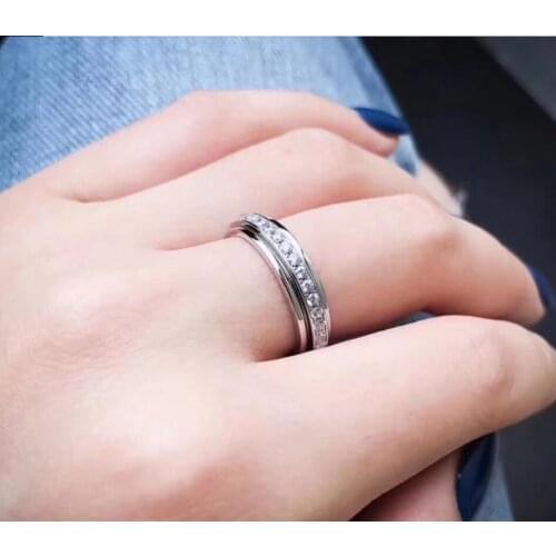 925 Sterling Silver Single moving rings elegant cz crystal drill ring fashion Rotatable stone Ring couples wedding party jewelry
