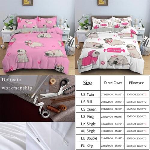 Cute Animal Pattern Bedding Sets Bulldog Pictures Duvet Cover Bedclothes Twin/Queen/King Size Kids Boys Quilt Cover