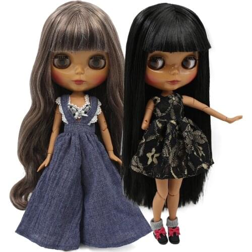ICY DBS Blyth doll 1/6 bjd nude doll joint body dark skin shiny face soft hair black hair brown hair 30cm anime toy girls gift
