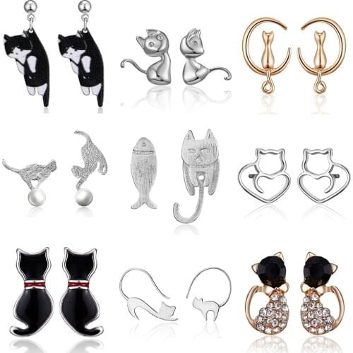 Fashion Cute Kitten Cartoon Animal Stud Earring For Women Elegant Multiple Style Cat Earrings Female Minimalist Jewelry Gifts