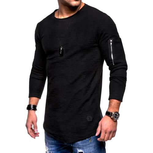 Autumn Fashion Mens Sweater Casual Long Shirts Hip Hop Jersey Solid Color Round Neck Long Sleeve Arm Zipper Stitching Pullovers