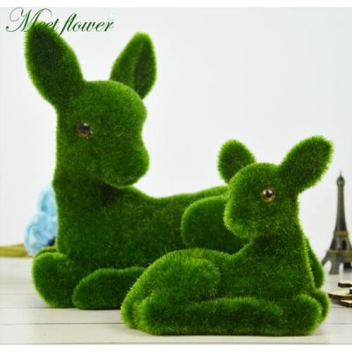 Turf Deer Mother and child Set Handmade Artificial Moss Grass Animal Table Home Decoration Fake Plant Gift for Christmas
