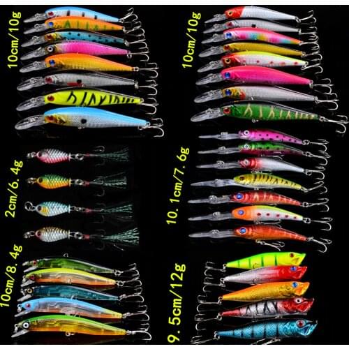 Hot 37pcs/lot Fishing Lure Set Mixed 6 Models Fishing Tackle 37 color Minnow lure Top Water Popper Bait