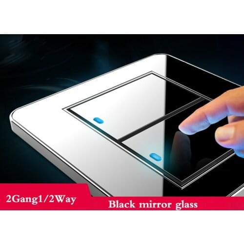 Tap the switch at any point Type 86 Black Mirror Glass 2Gang 1Way 2Way Wall Switch Panel with led fluorescent