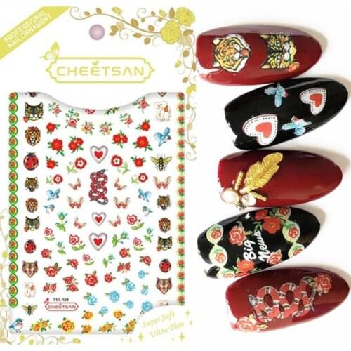 Newest TSC-134 snake and flower design 3d nail sticker Japan style nail decals self-adhesive DIY decoration for nail tips