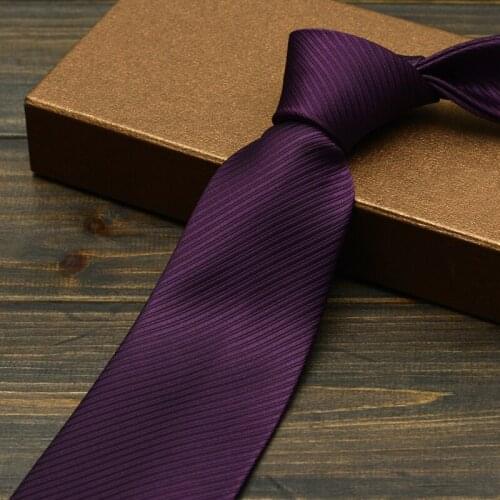 2019 New Brand Mens Tie Fashion Solid Color 8CM Ties For Men Business Casual Wedding Party Groom Neckties with Gift Box Purple