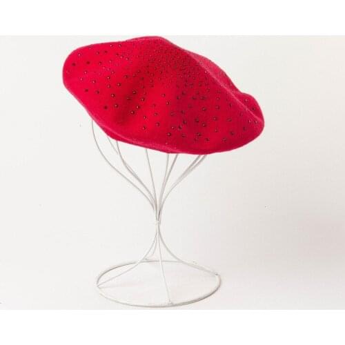 New fashionable black hot-drilled Wool Beret painters from Europe and America in autumn and winte cap beret Pink hat girls