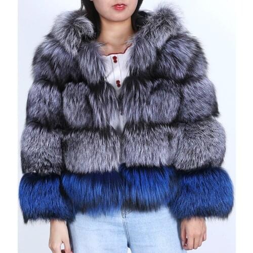 OFTBUY Silver Fox Fur Coats