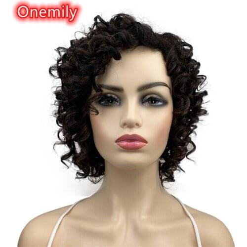 Onemily Short Curly Heat Resistant Synthetic Hair Wigs for Women Girls with Bangs Party Evening Out Fun Black Auburn
